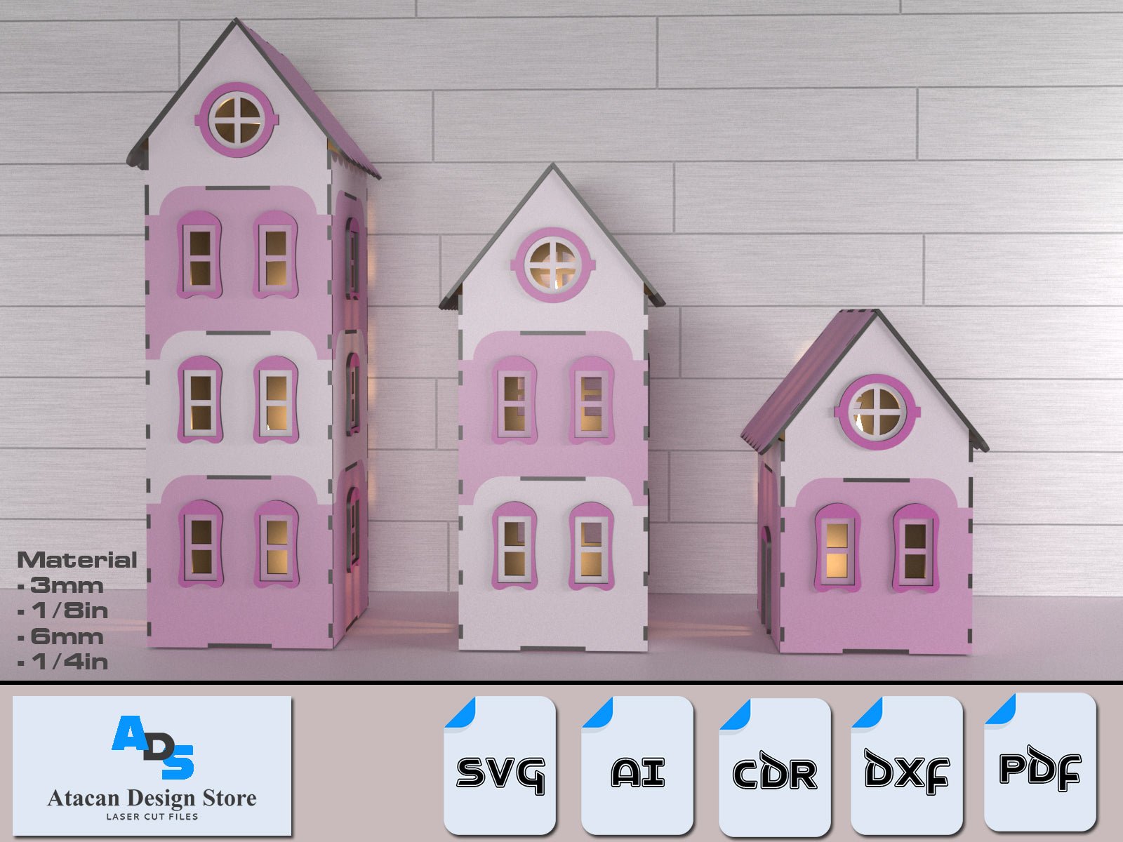 Modular Design Miniature Dollhouse / Apartment Tea Light Lantern Candle Holder / Doll House Home Laser Cut Files SVG DXF Ai CDR PDf ADS356