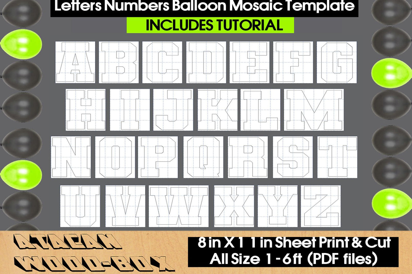 Mosaic Balloons Templates / Square Letters and Numbers 1-6ft All size SVG DXF Ai CDR 334