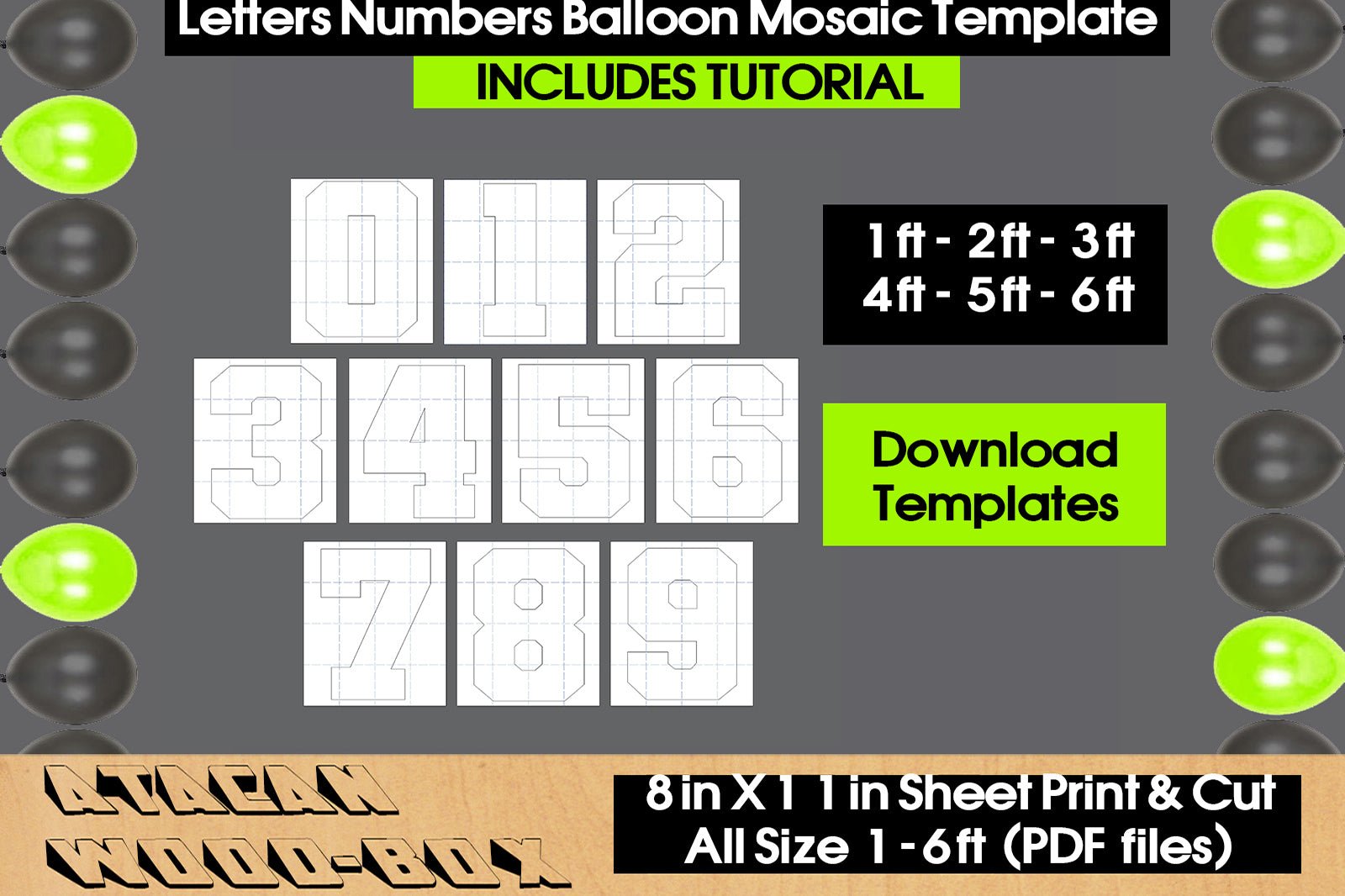 Mosaic Balloons Templates / Square Letters and Numbers 1-6ft All size SVG DXF Ai CDR 334