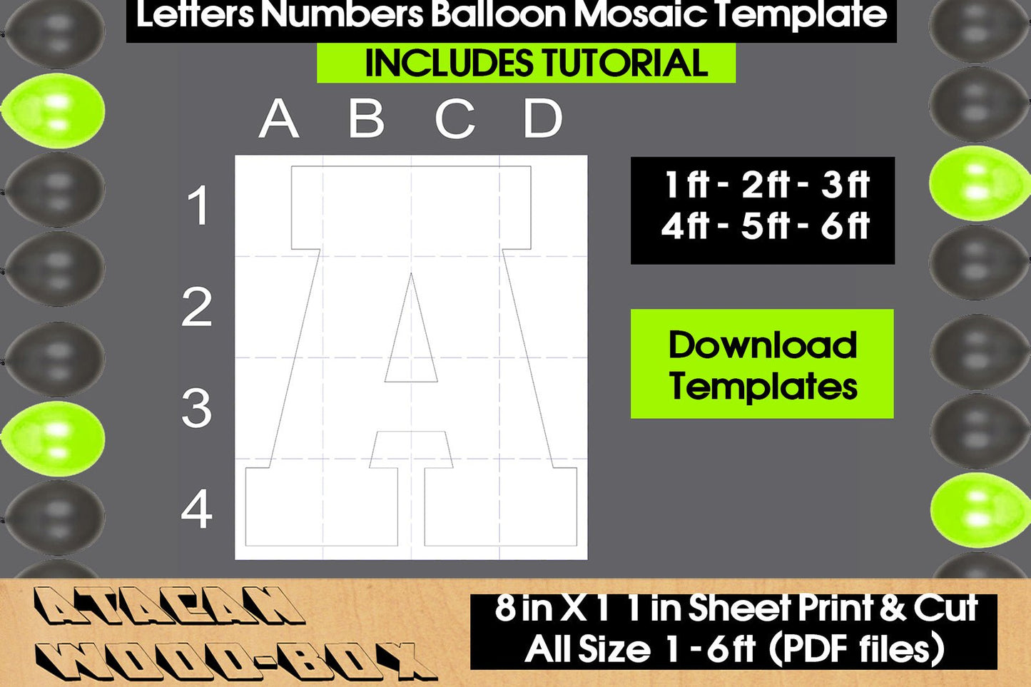 Mosaic Balloons Templates / Square Letters and Numbers 1-6ft All size SVG DXF Ai CDR 334