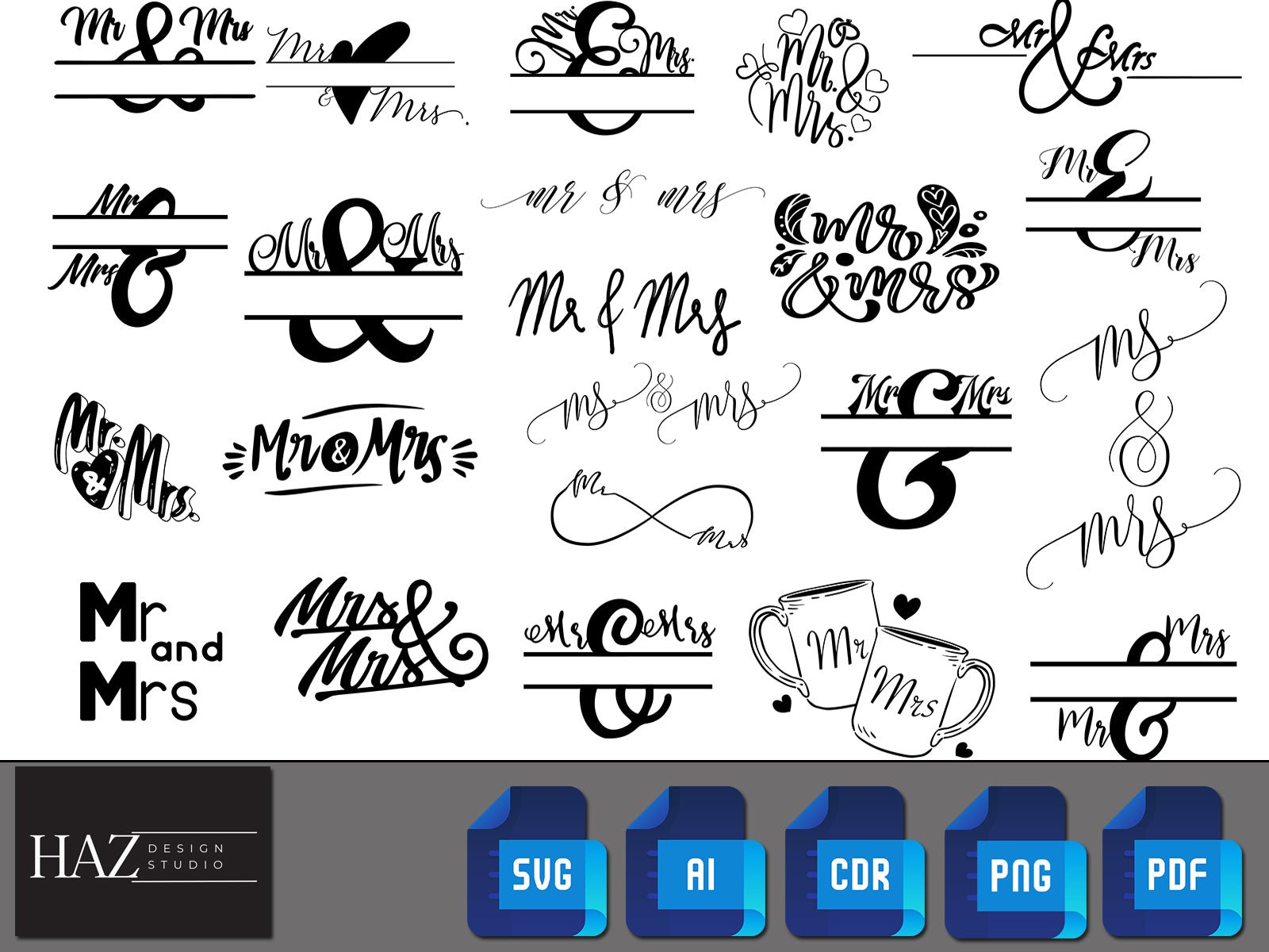 Mr and Mrs SVG / Couple Split Monogram / Bride and Groom Png / Husband ...