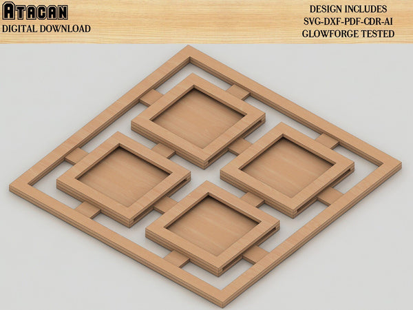 Multi picture collage photo frame laser cut file, Glowforge cut templa ...