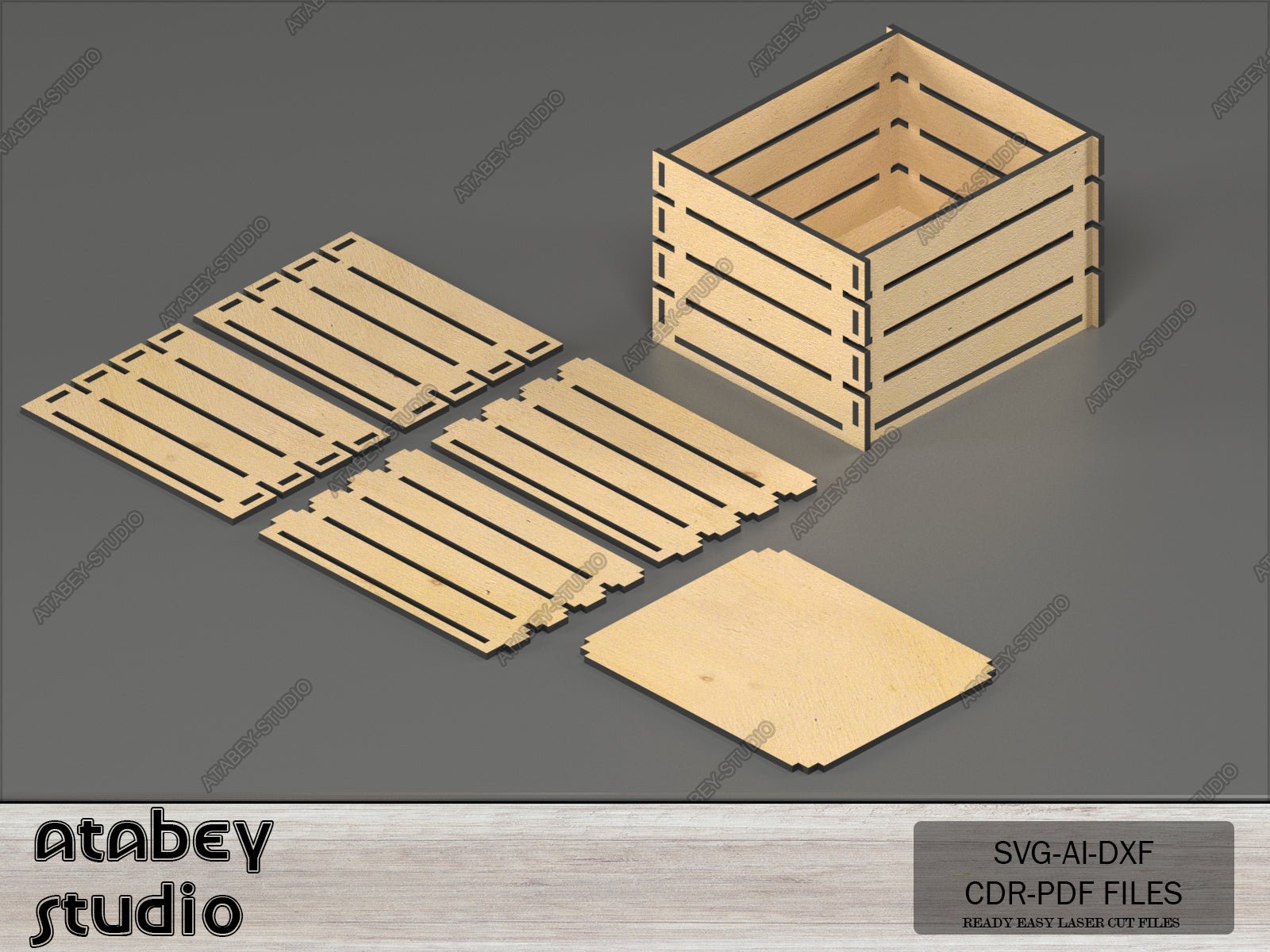 Multiple Size Crate Boxes - Wooden Crates Laser Cut Files - DIY Fruit Box Set - Toy Tools Storage Svg Dxf Cdr Ai 567