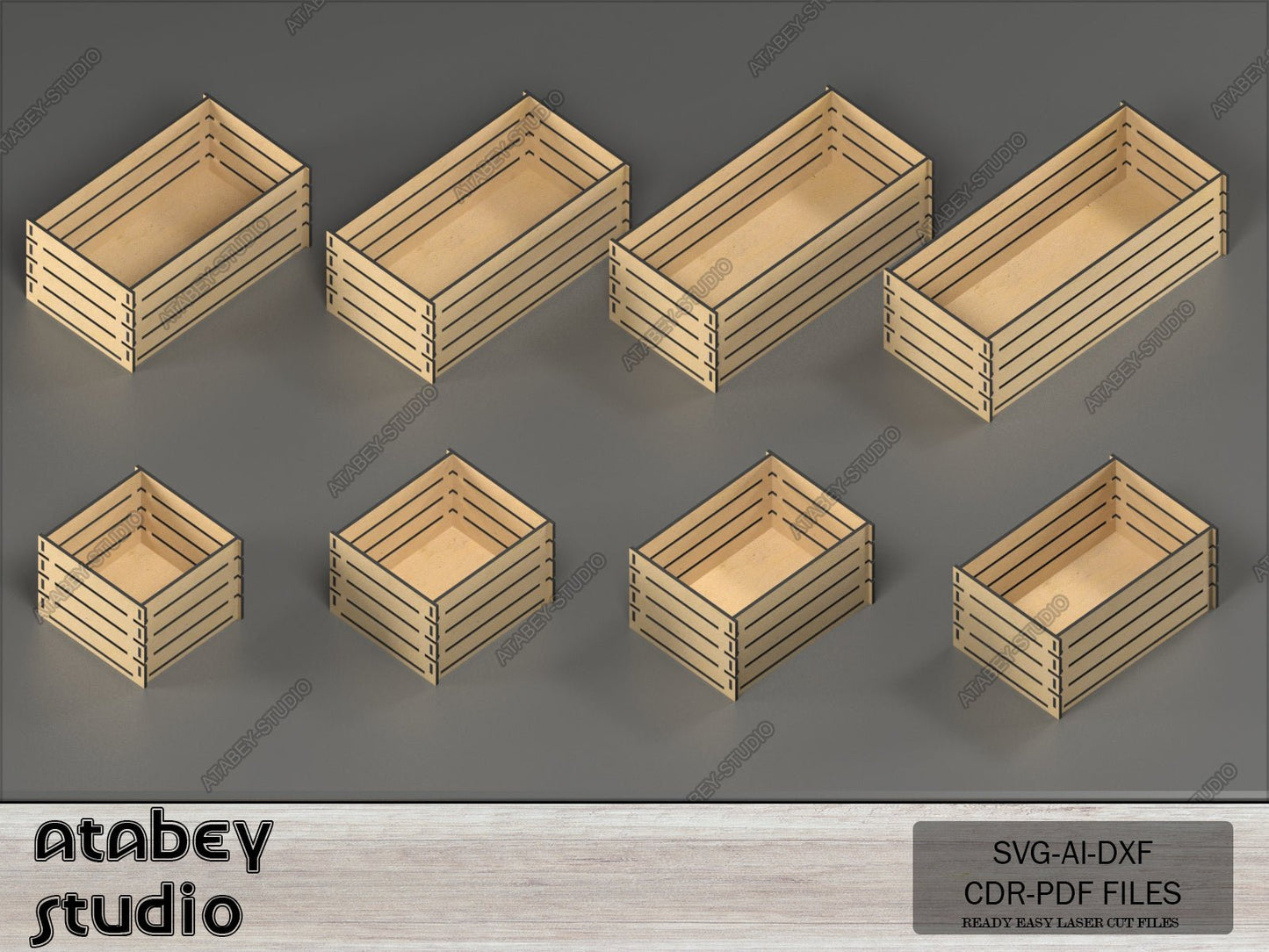 Multiple Size Crate Boxes - Wooden Crates Laser Cut Files - DIY Fruit Box Set - Toy Tools Storage Svg Dxf Cdr Ai 567