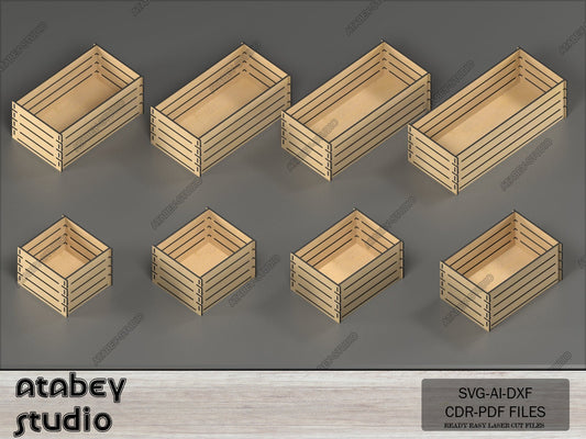 Multiple Size Crate Boxes - Wooden Crates Laser Cut Files - DIY Fruit Box Set - Toy Tools Storage Svg Dxf Cdr Ai 567