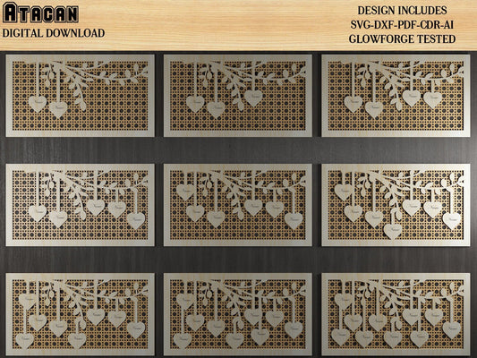 Names of Family Members on Tree Branches / Rattan Background With Frame / Names on Hearts 481