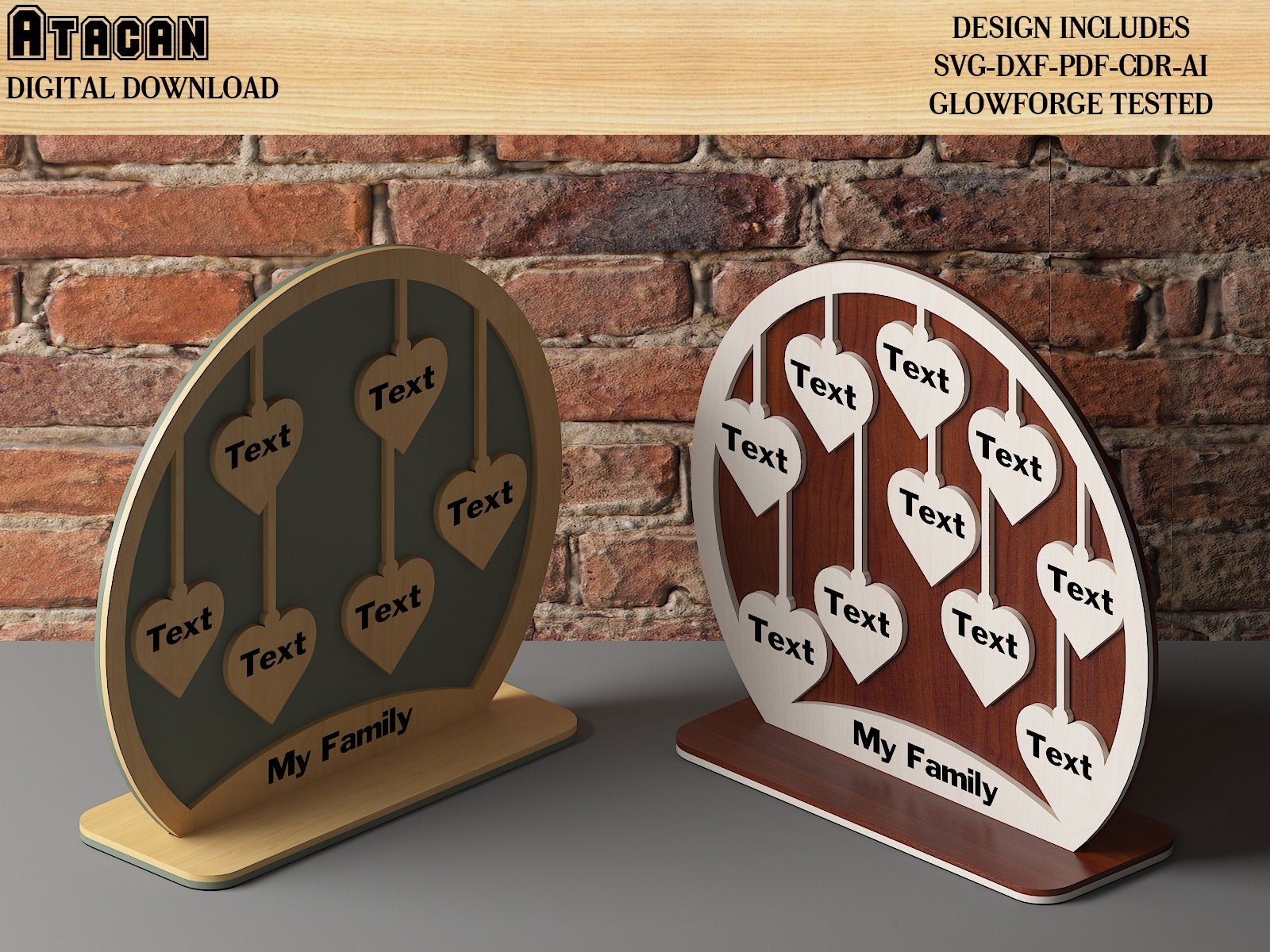 Names of Family Members Stands / Personalized Hanging Hearts / Wooden Family Gift 482