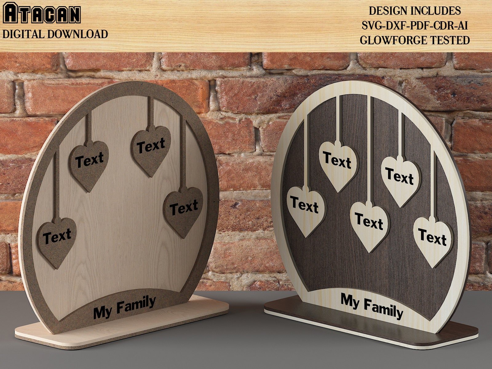 Names of Family Members Stands / Personalized Hanging Hearts / Wooden Family Gift 482