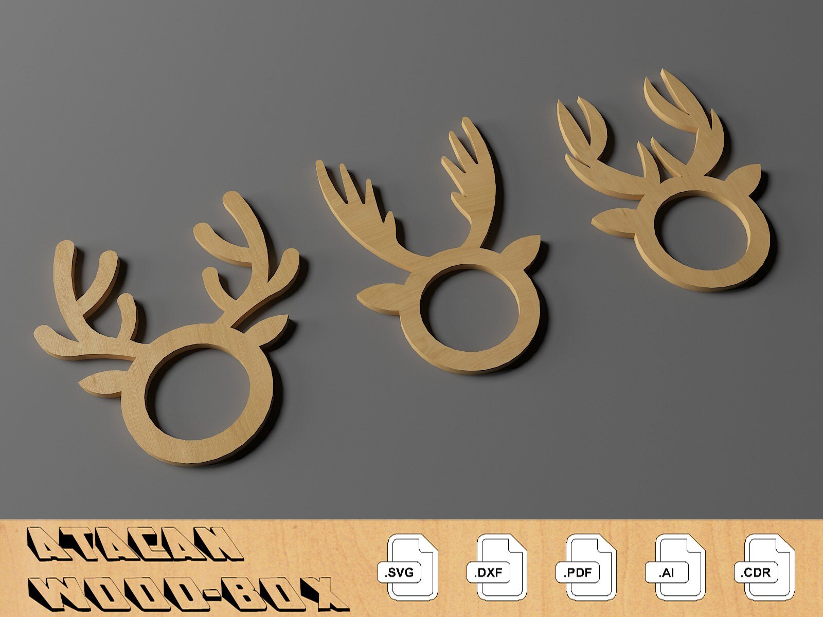 Napkin Holder Rings / Christmas Napkin Ring Svg / Noel Deer Head and Antlers 292