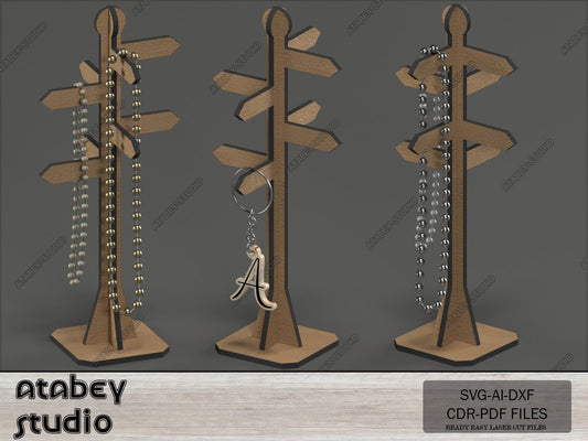 North Pole Sign Hanging Organizer - Direction Post signs Key Holder - Necklace Jewelry Holder Display Svg Dxf Cdr Ai 571