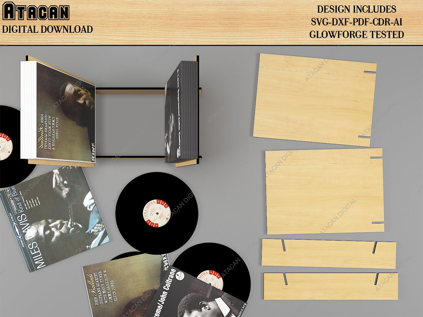 Office Stackable Paper Trays / Stacking Box set / Vinyl Record Display Holder SVG DXF CDR Ai 499