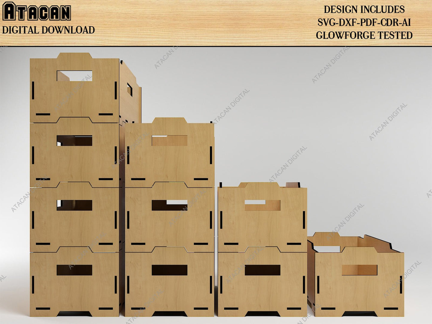Office Stackable Paper Trays / Stacking Box set / Vinyl Record Display Holder SVG DXF CDR Ai 499