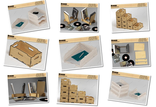 Office Stackable Paper Trays / Stacking Box set / Vinyl Record Display Holder SVG DXF CDR Ai 499
