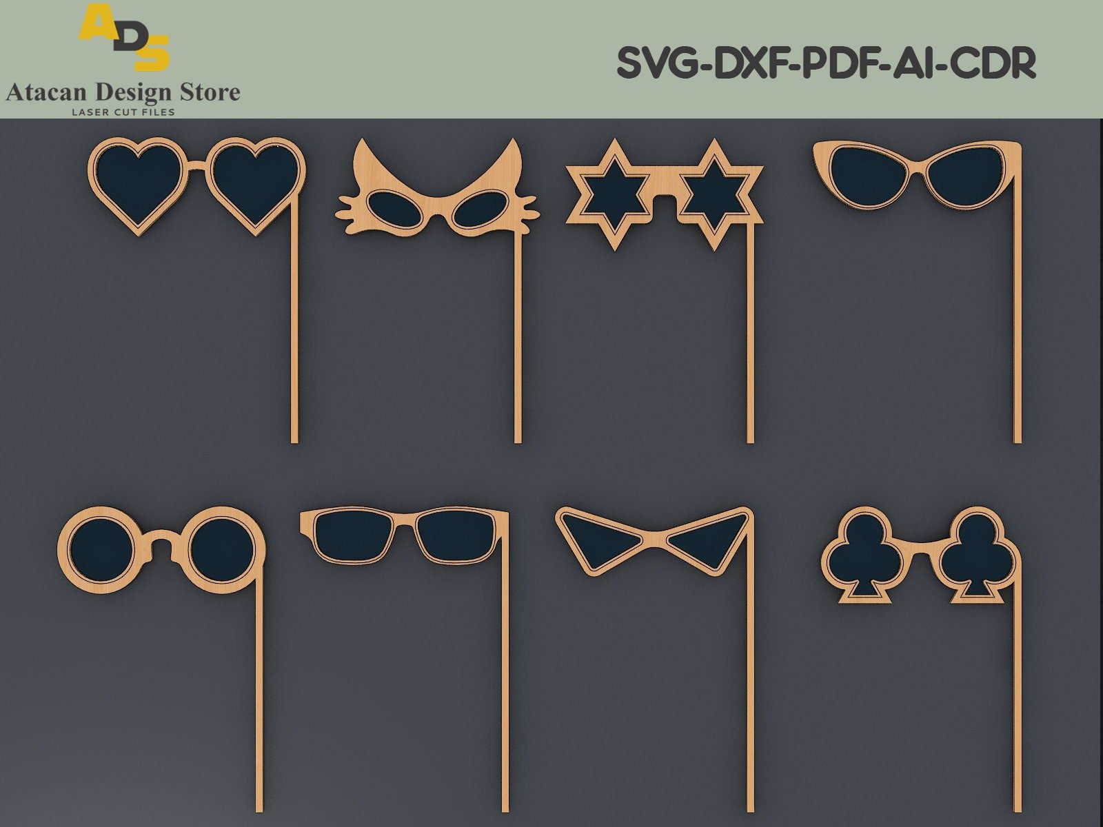 Party Glasses Frames Svg File for Laser Cut / Wooden Sunglasses / Vector graphics ADS178