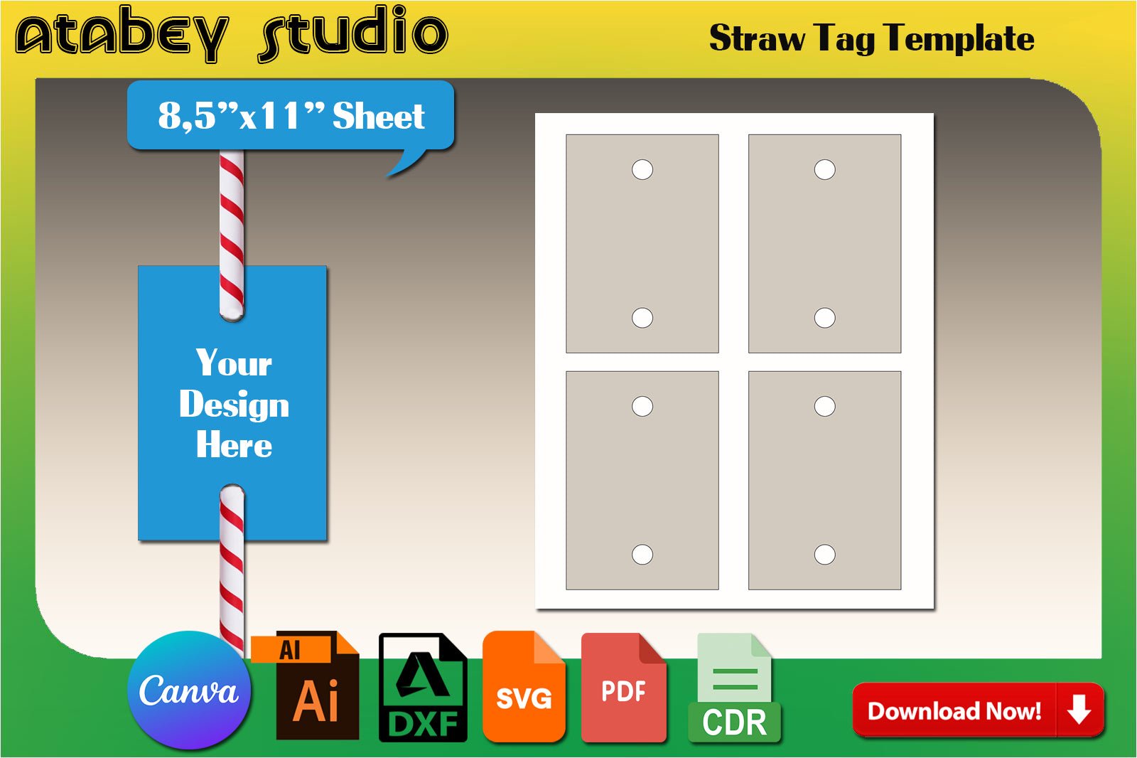 Party Tags / Straw Tag Template / REctangle Straw Label / Blank Tags / Cricut Cut Files / Instant Download / Svg Dxf Ai Cdr 519