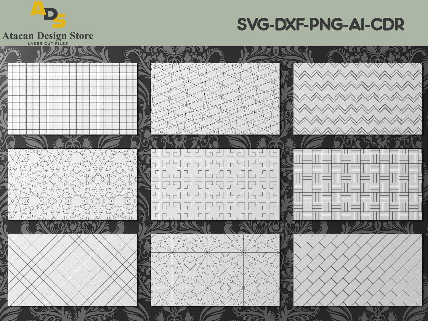 Pattern Design Bundle / Cross, Checker, Parquet Panel Patterns / Laser Cutting Svg Dxf Cdr Files 261