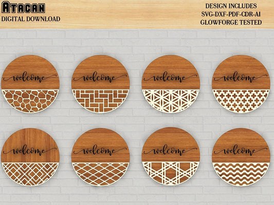 Patterned Door Hanger Svg, Door Hanger Bundle Svg, Welcome Sign SVG, SVG Template Bundle, Glowforge File, Vector File, Wood Cutting dxf, 276
