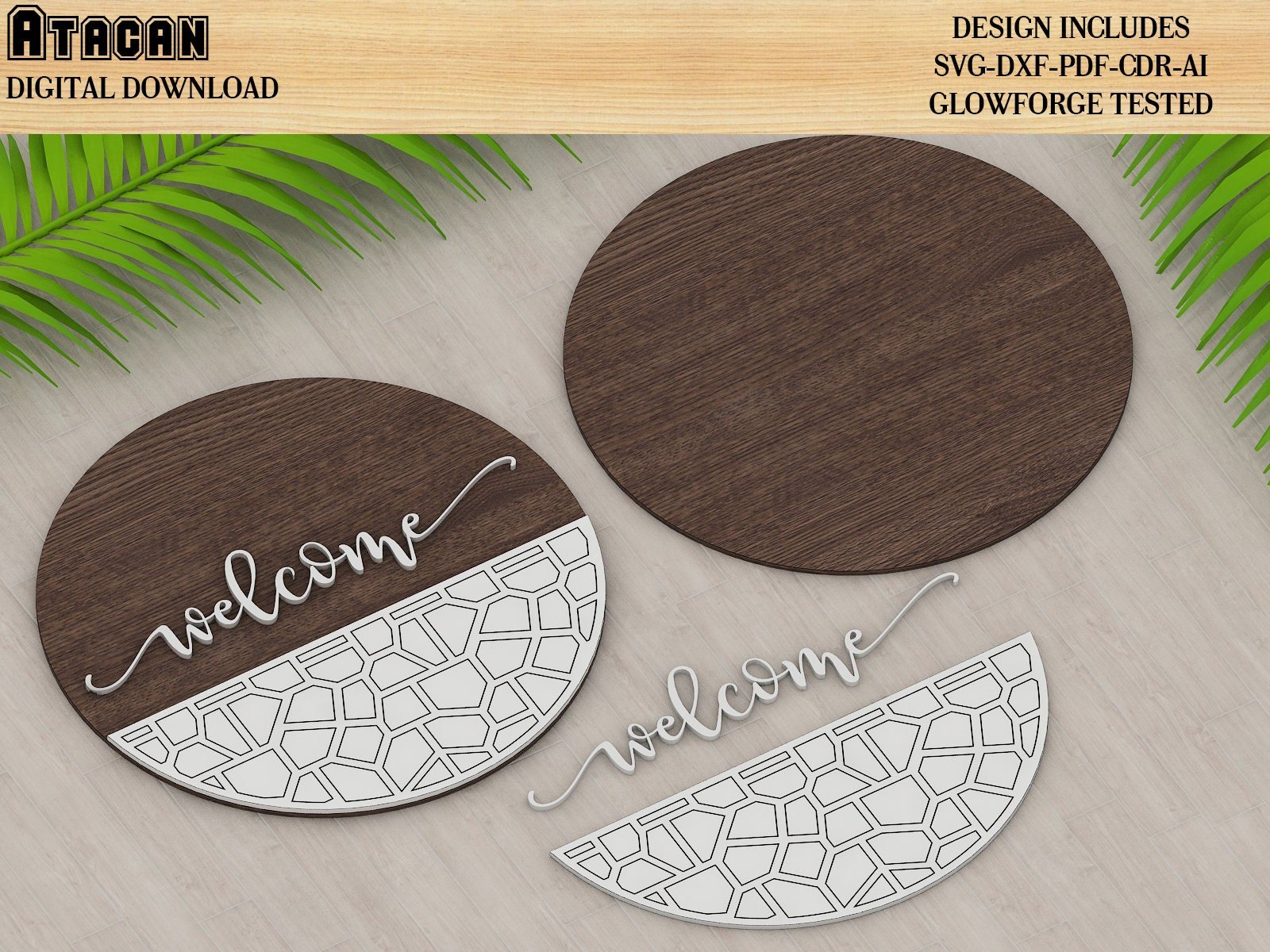 Patterned Door Hanger Svg Files / Welcome Home Laser cutting file / Gl ...