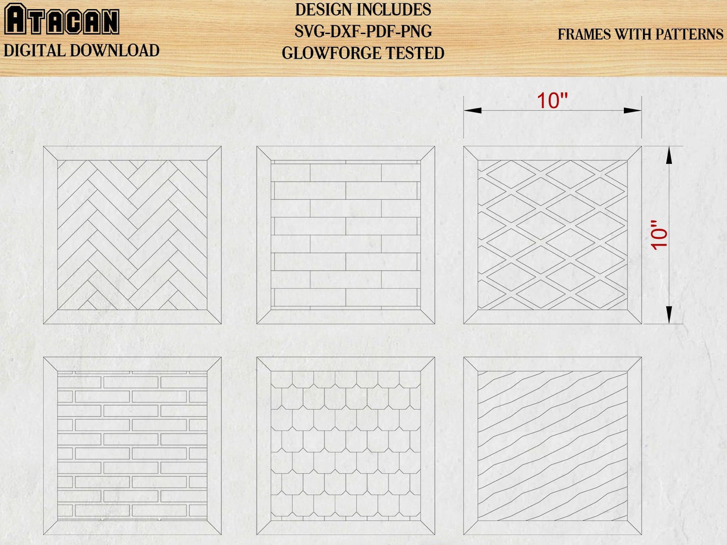 Patterns for Glowforge svg Herringbone Diamond Tile Brick Roof and Wood lines Pattern laser cut files 156