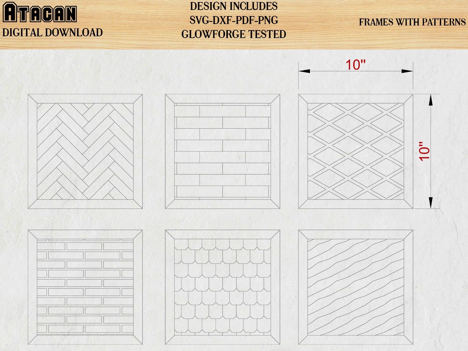 Patterns for Glowforge svg Herringbone Diamond Tile Brick Roof and Wood lines Pattern laser cut files 156