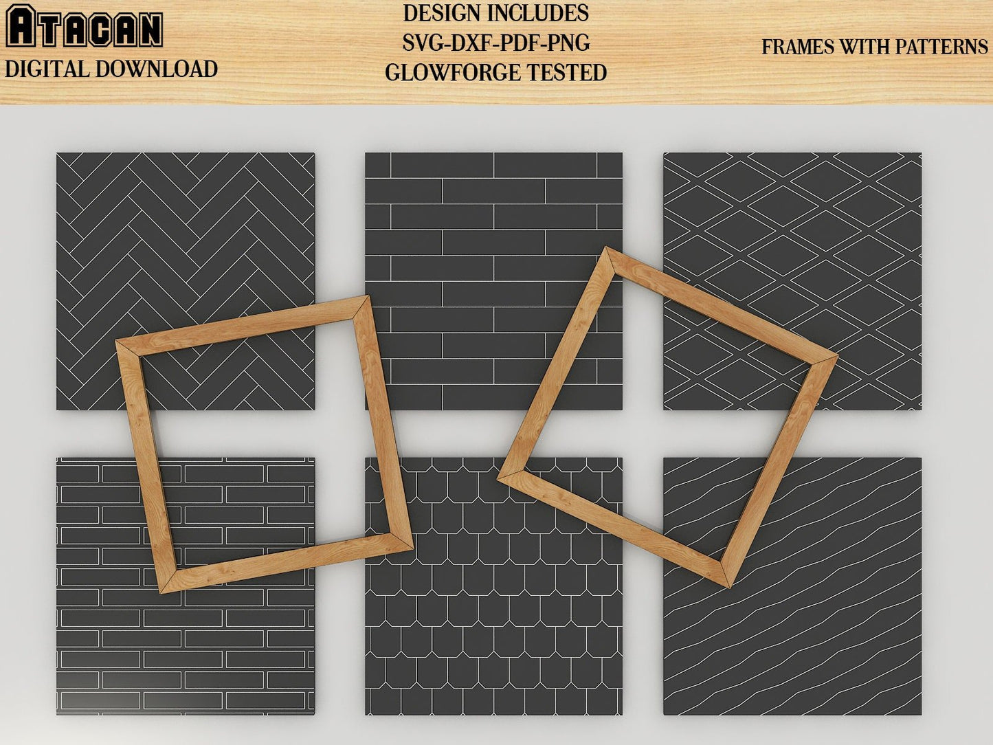 Patterns for Glowforge svg Herringbone Diamond Tile Brick Roof and Wood lines Pattern laser cut files 156