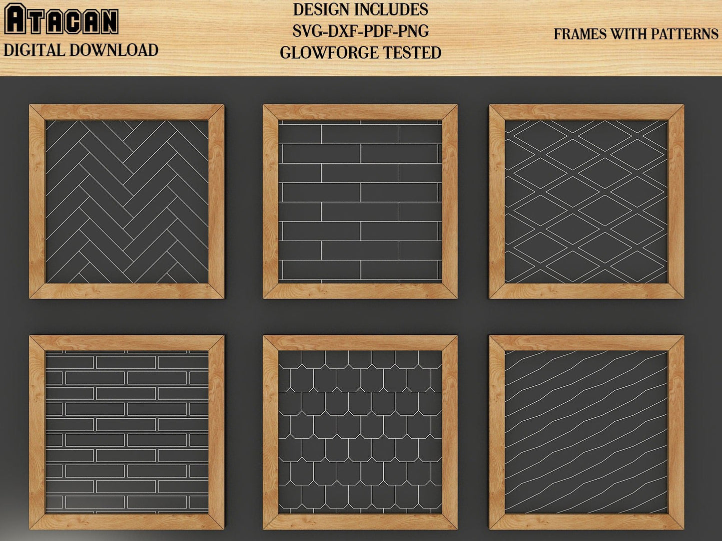 Patterns for Glowforge svg Herringbone Diamond Tile Brick Roof and Wood lines Pattern laser cut files 156