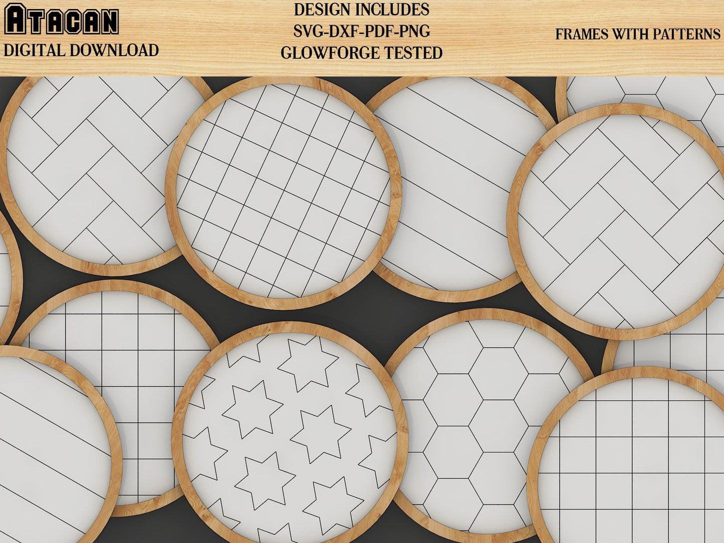 Patterns for Glowforge svg Herringbone Diamond Tile Star and Honeycomb Pattern laser cut files 151