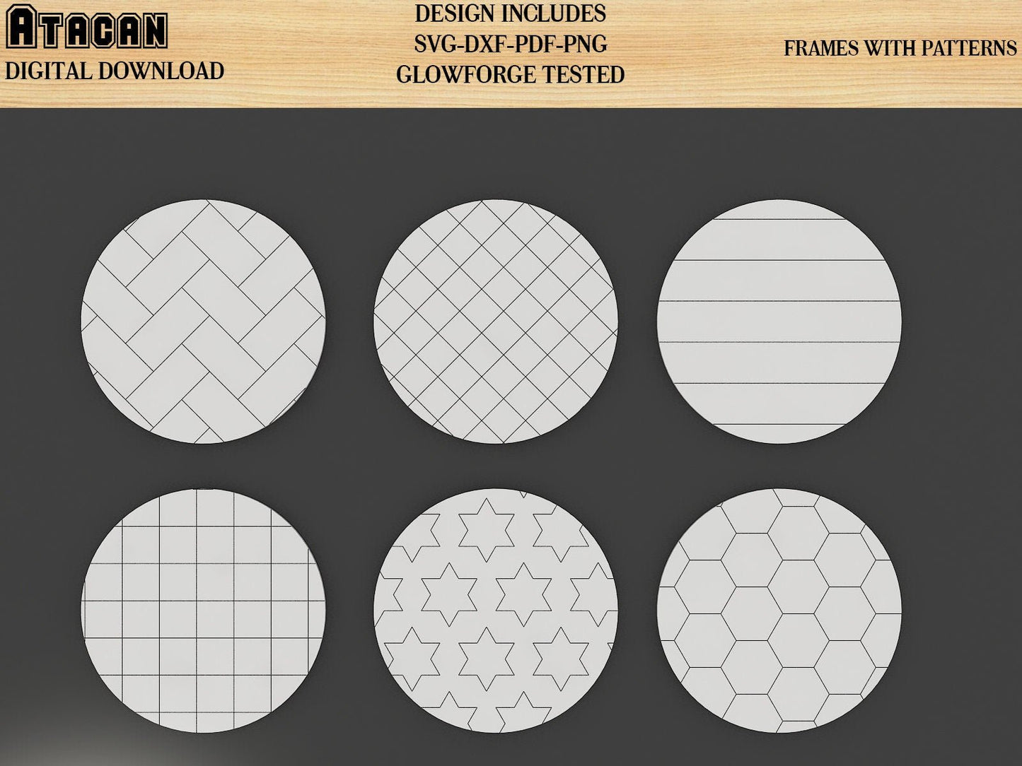 Patterns for Glowforge svg Herringbone Diamond Tile Star and Honeycomb Pattern laser cut files 151