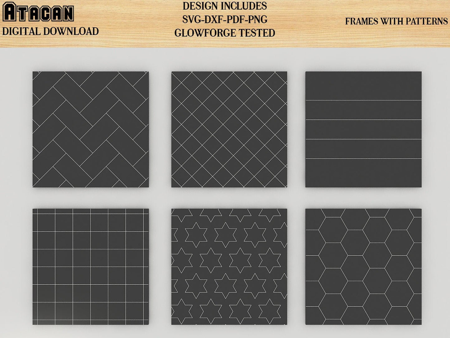 Patterns for Glowforge svg Herringbone Diamond Tile Star and Honeycomb Pattern laser cut files 152