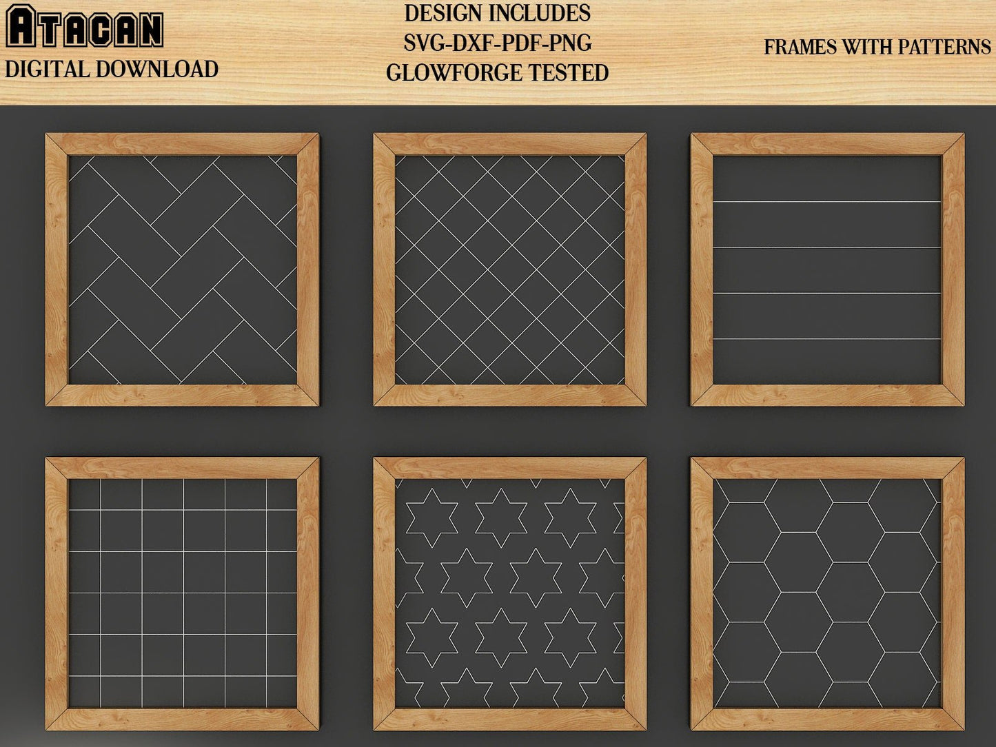 Patterns for Glowforge svg Herringbone Diamond Tile Star and Honeycomb Pattern laser cut files 152