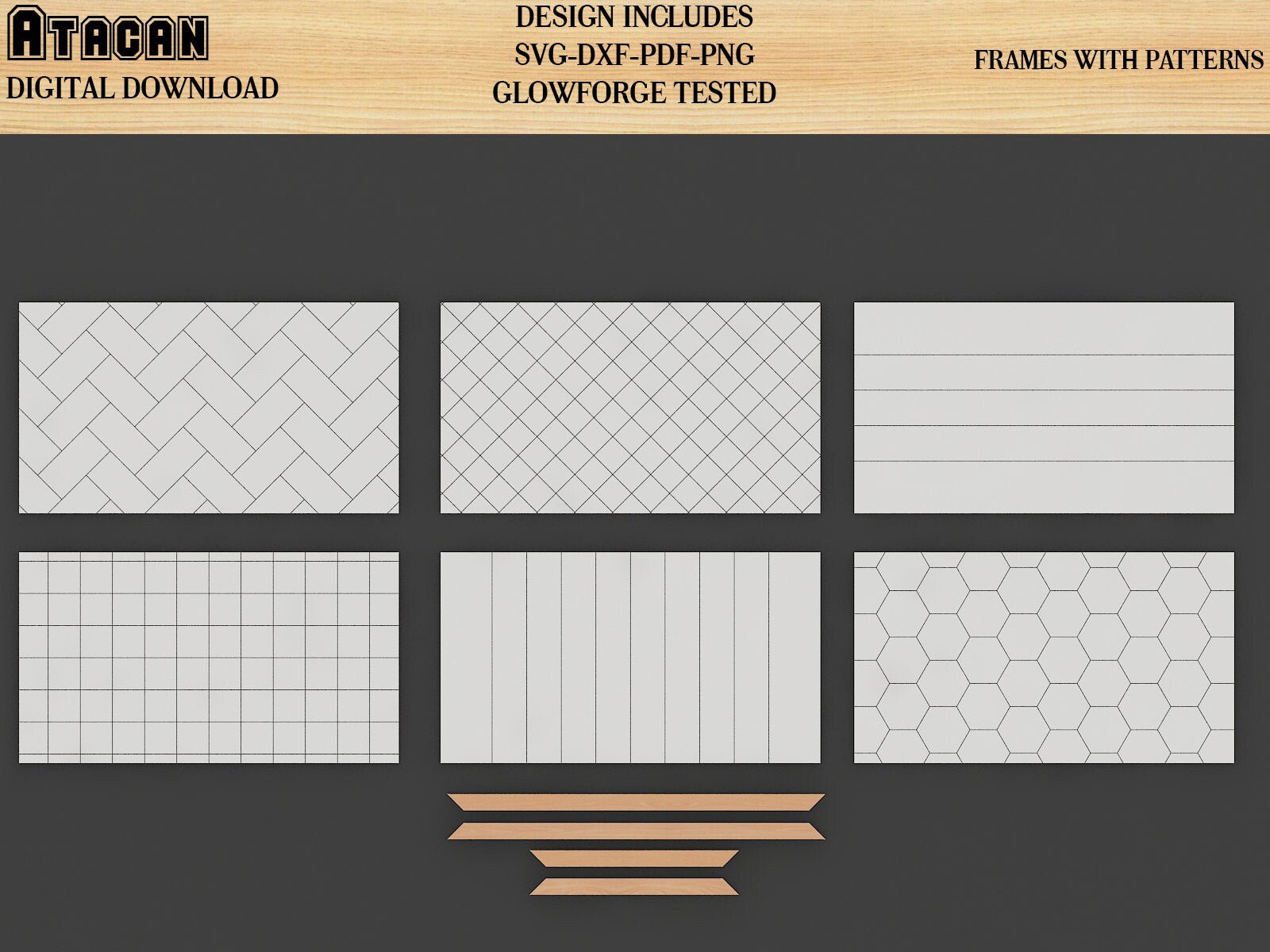 Patterns for Glowforge svg Herringbone Diamond Tile Star and Honeycomb Pattern laser cut files 153