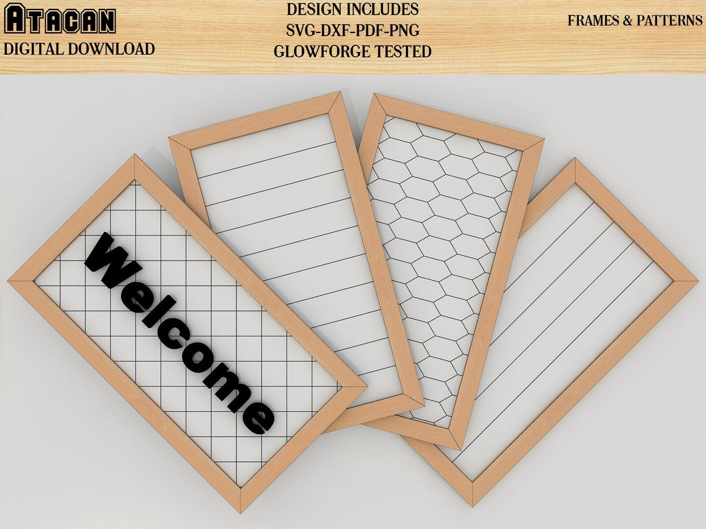 Patterns with Frame for Glowforge svg / Diamond Honeycomb vertical and horizontal lines laser cut files 138