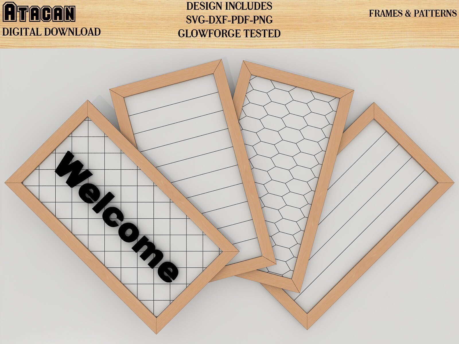 Patterns with Frame for Glowforge svg / Diamond Honeycomb vertical and horizontal lines laser cut files 138