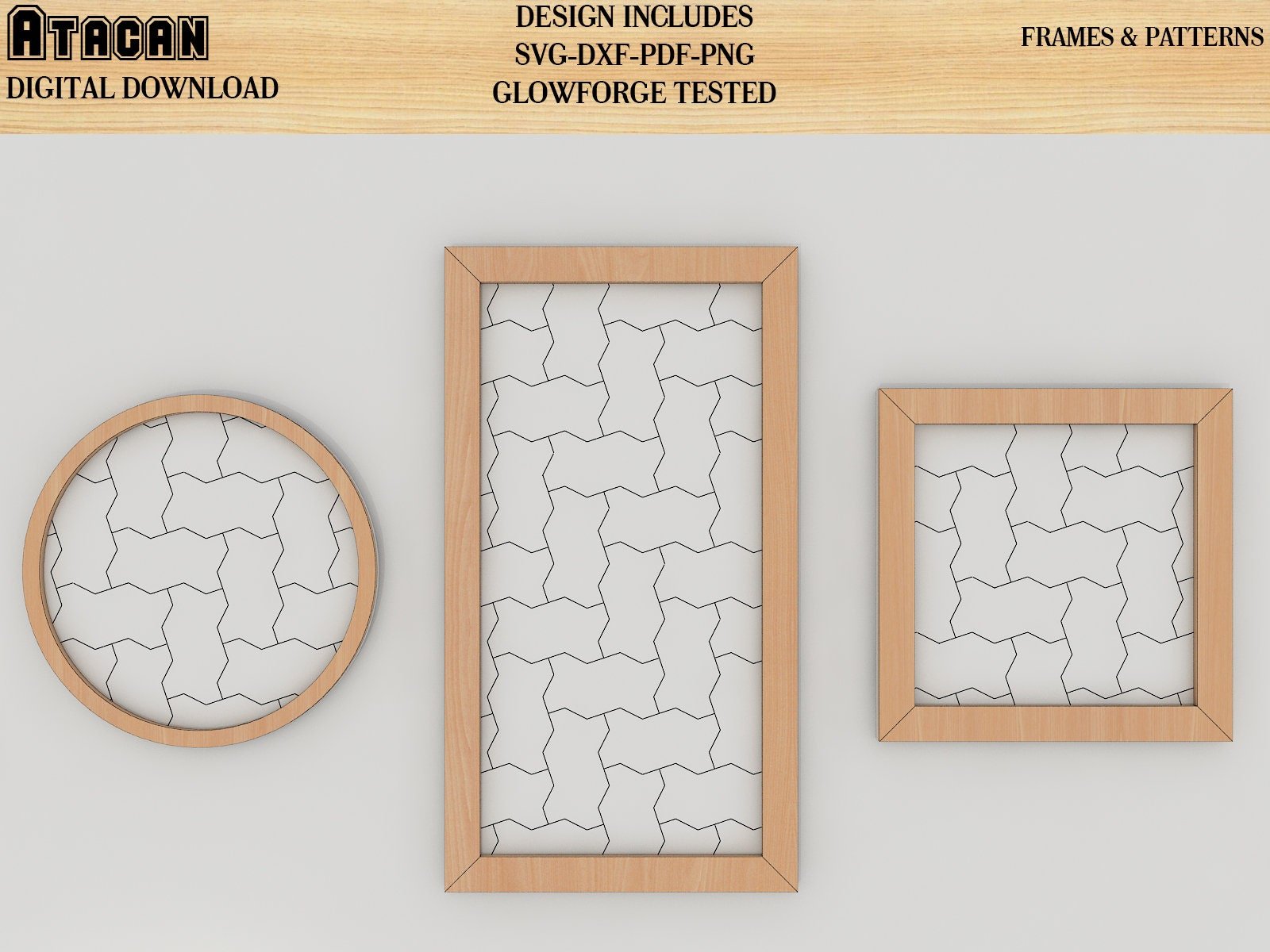 Patterns with Frame for Glowforge svg / Hexagon Square and Puzzle Pattern laser cut files 136