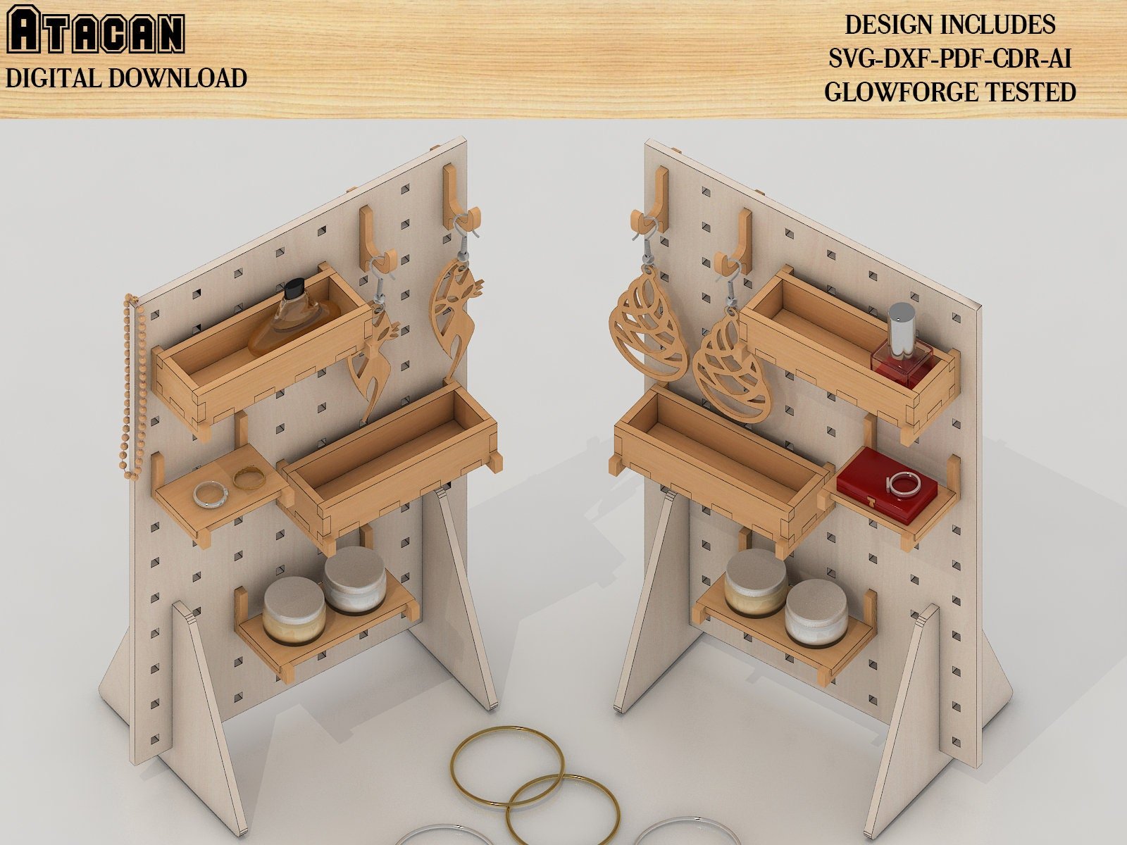 Pegboard Stand, Hooks and accessories Laser Cuting File / Glowforge SVG Digital Files 369