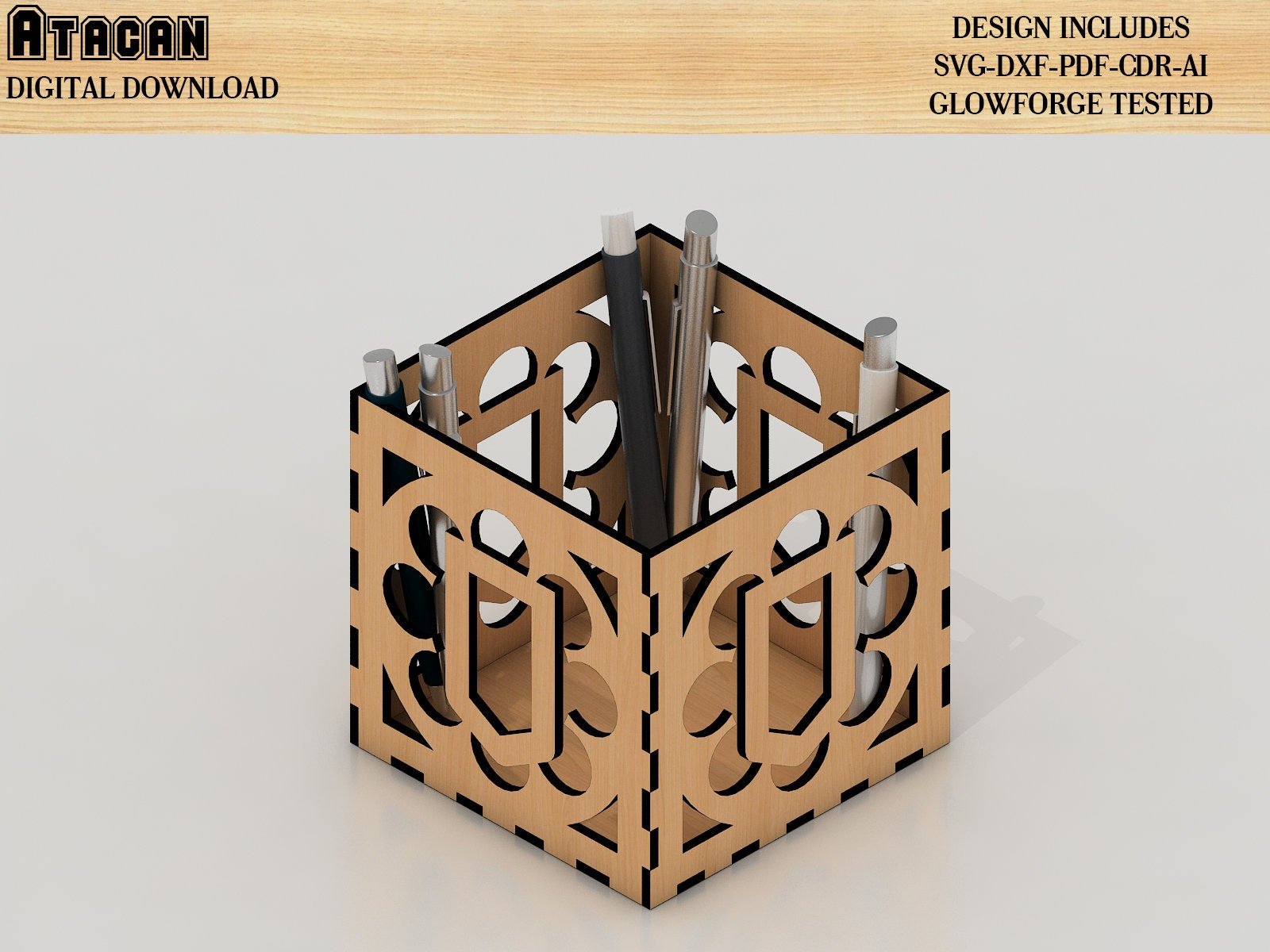 Pen Holder laser cut SVG files / Pen Box SVG Laser cut files / Glowforge laser cut plan 323