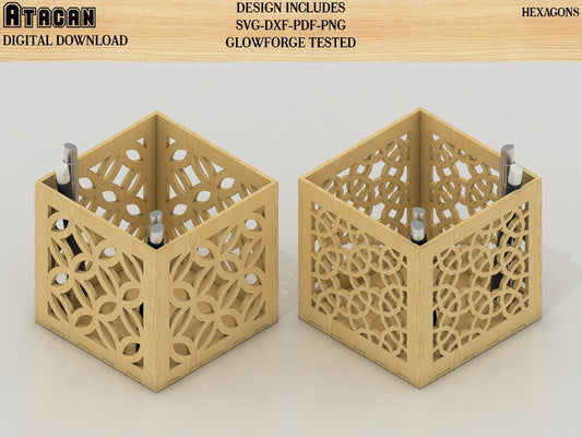 Pen Holder / Pen Organiser / Carved Box Glowforge Cutting Template 328