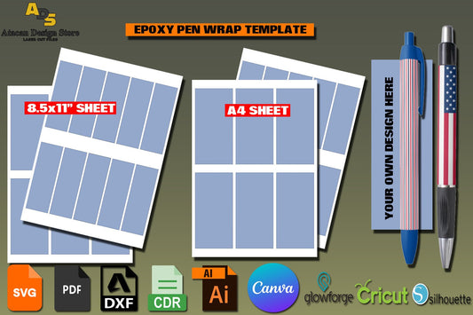 Pen Wrap Template Svg, Pen Wrap Png, Epoxy Pen Wrap Template, Glitter Pen Wraps, Template Pen Wrap SVG DXF Ai CDR 320