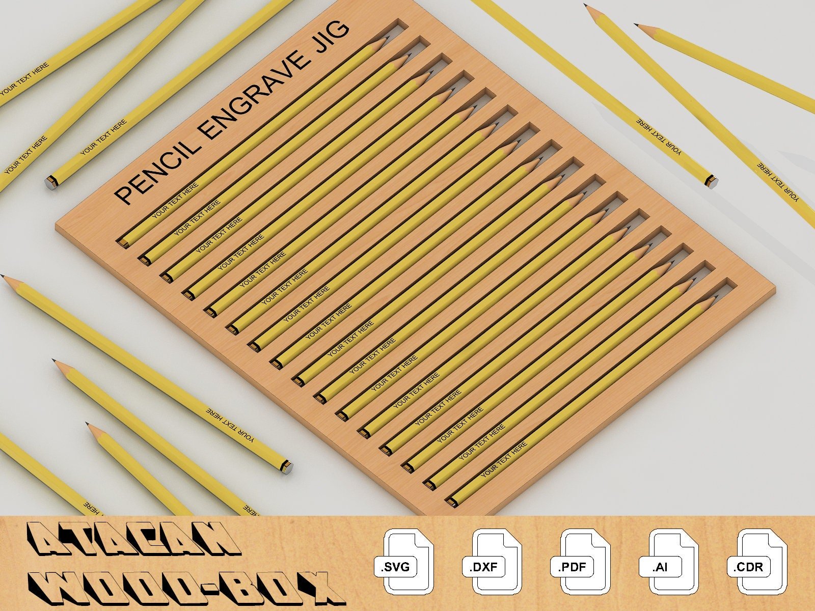 Pencil Jig for Laser Machines / Laser Cut SVG files / Glowforge Pencil Digital Download 182