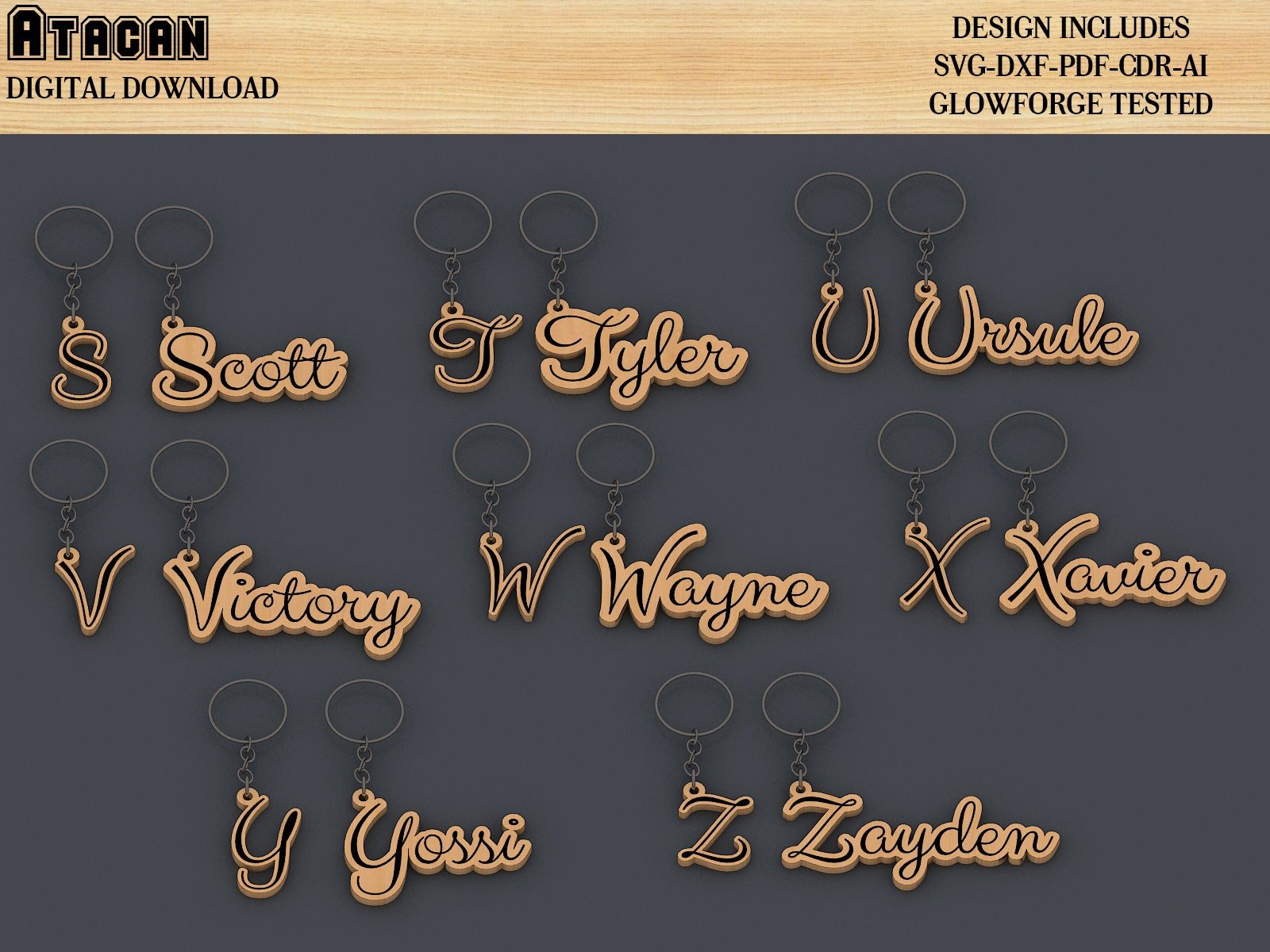 Personalised Name made key chain, necklace, jewelry designs / Letter Glowforge Laser cut SVG files / Cricut Digital Files 381
