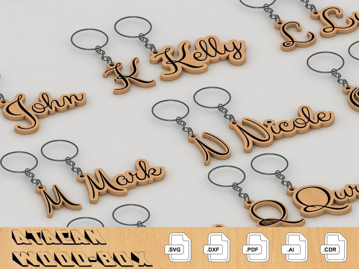 Personalised Name SVG cut files - Names Keychain bundle - Glowforge Digital Download 206