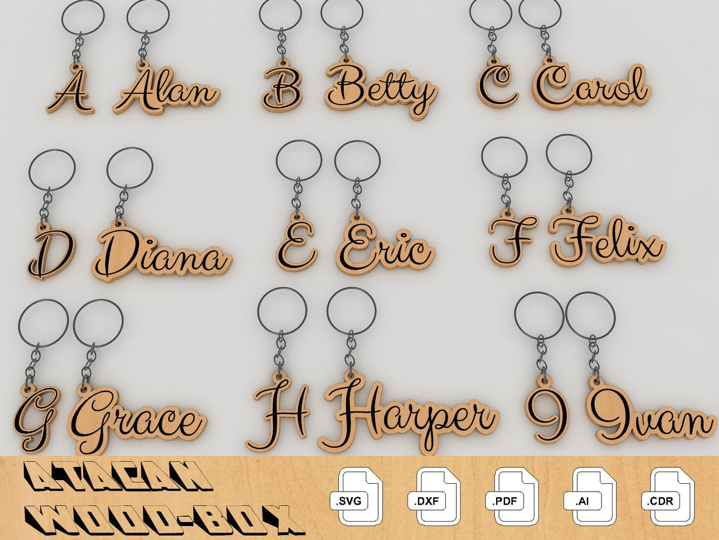 Personalised Name SVG cut files - Names Keychain bundle - Glowforge Digital Download 206