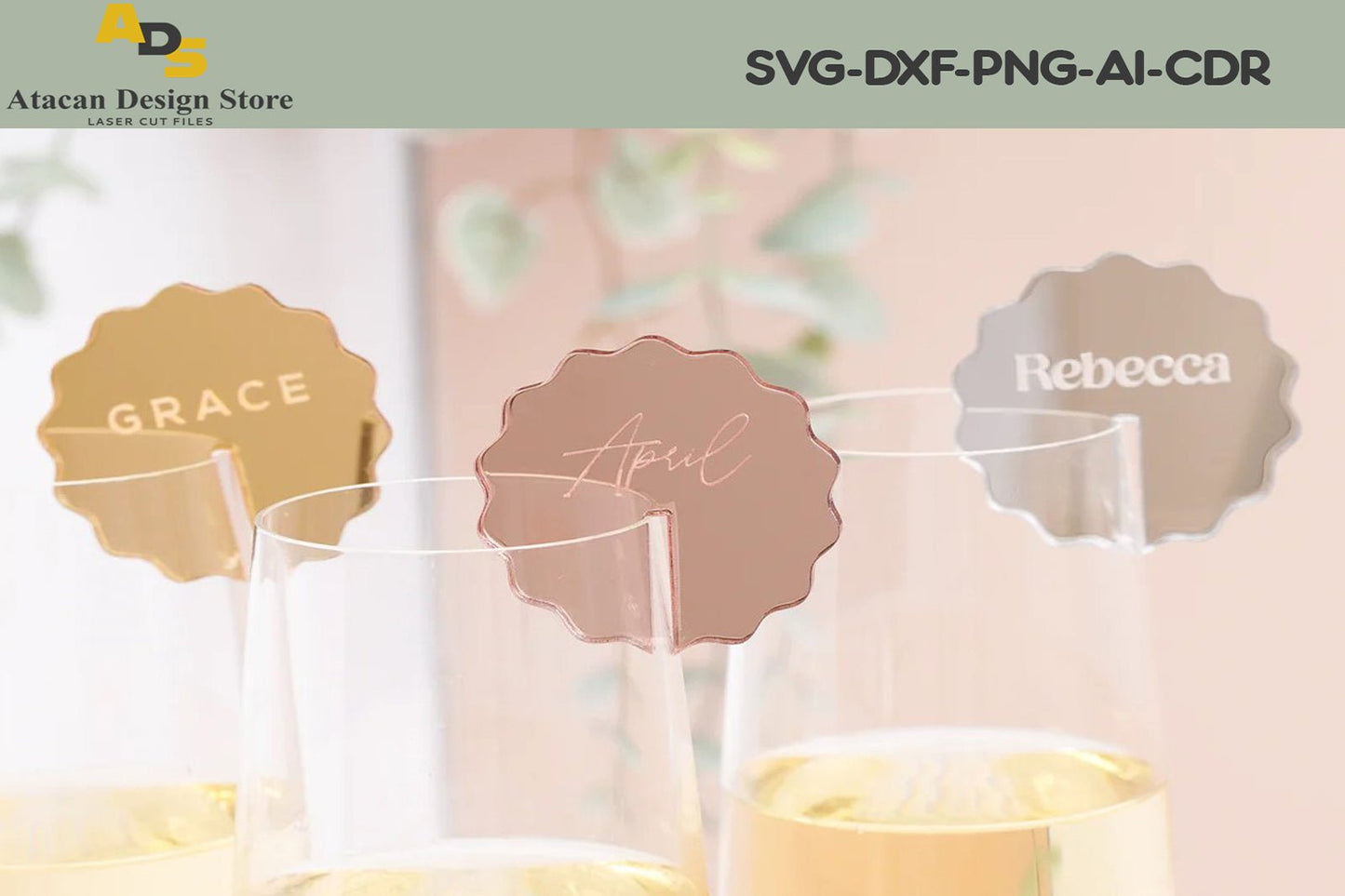 Personalized Wine Cocktail Glass Markers / Drink Name Tags / Drink Charm / Drink Topper / Laser Cut Files SVG DXF 299