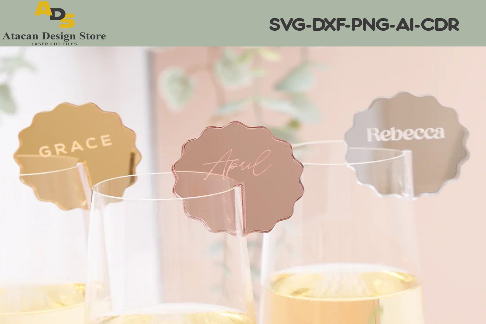 Personalized Wine Cocktail Glass Markers / Drink Name Tags / Drink Charm / Drink Topper / Laser Cut Files SVG DXF 299