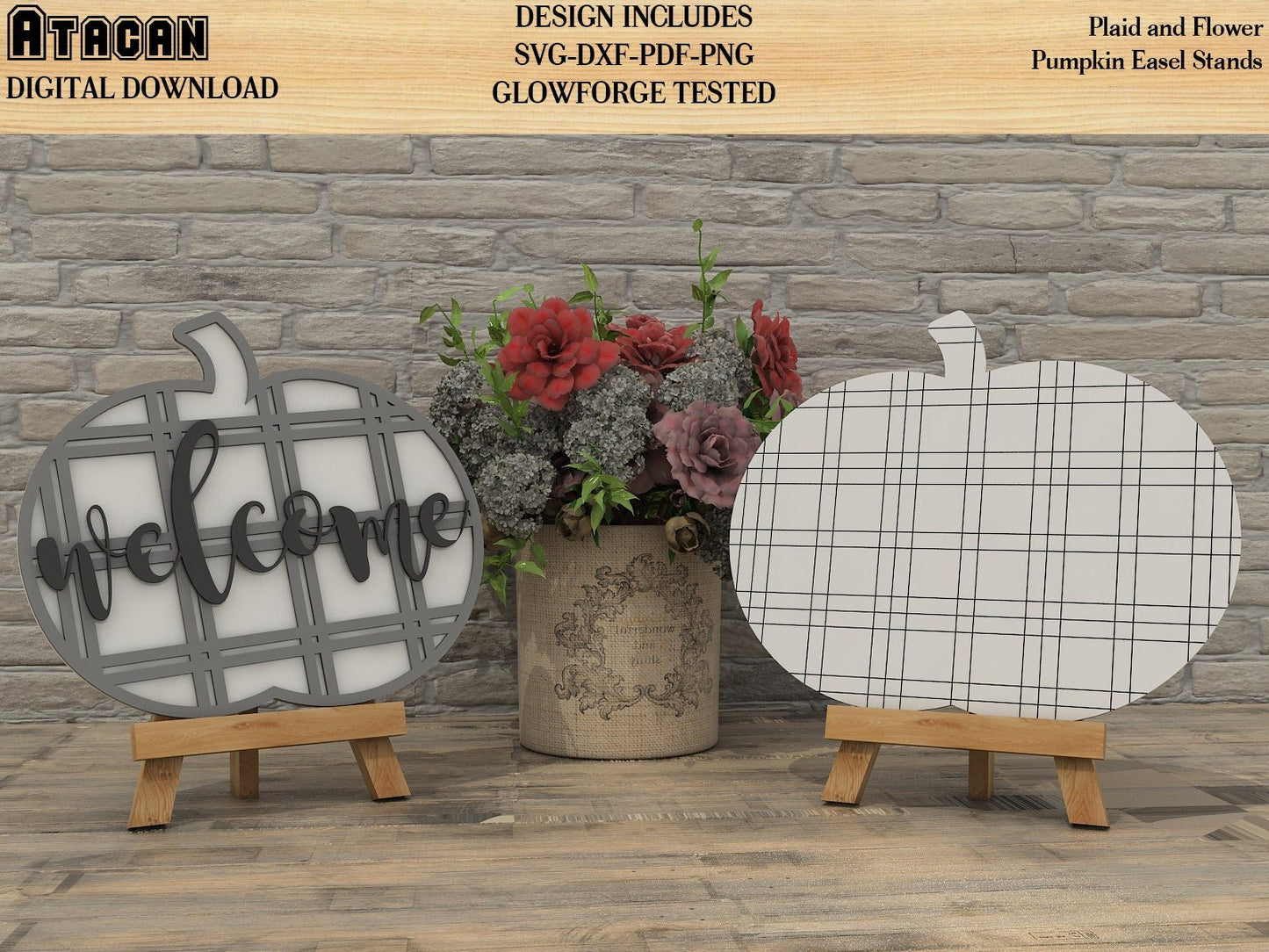 Plaid and Flowery Pumpkin for Easel Stands SVG files for Glowforge 174