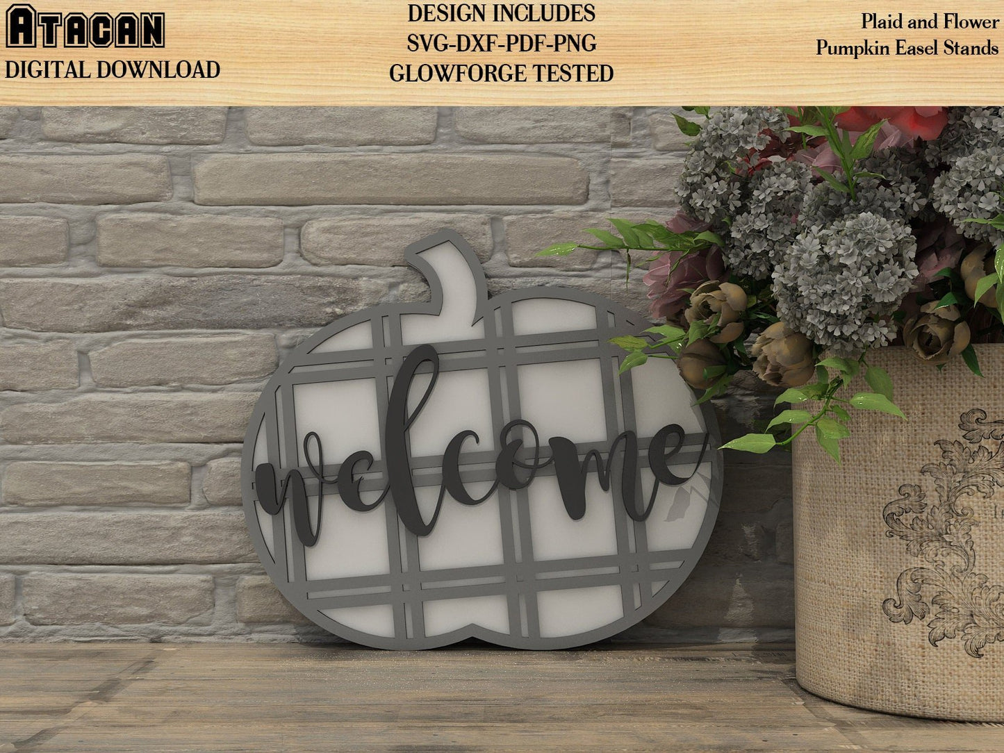 Plaid and Flowery Pumpkin for Easel Stands SVG files for Glowforge 174