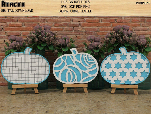 Plaid and Flowery Pumpkin for Easel Stands SVG files for Glowforge 176