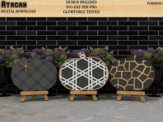 Plaid and Flowery Pumpkin for Easel Stands SVG files for Glowforge 177
