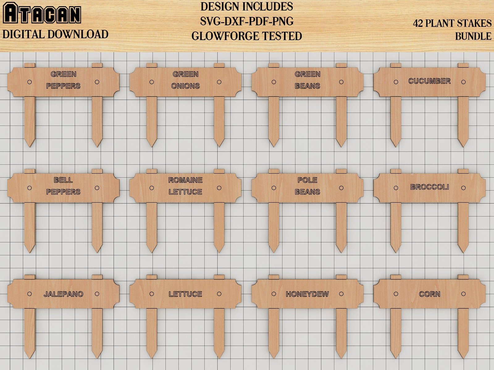 Plant marker SVG laser cut files, Plant Stakes Bundle, Garden Markers Glowforge Templated 246