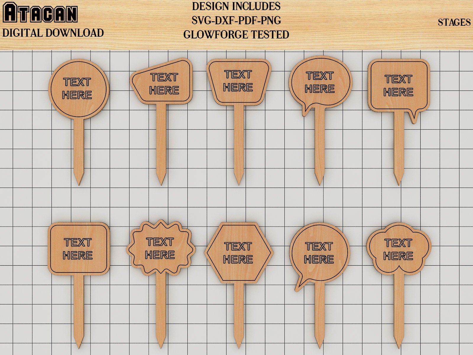 Plant marker SVG laser cut files, Plant Stakes Bundle, Garden Markers Glowforge Templates 244